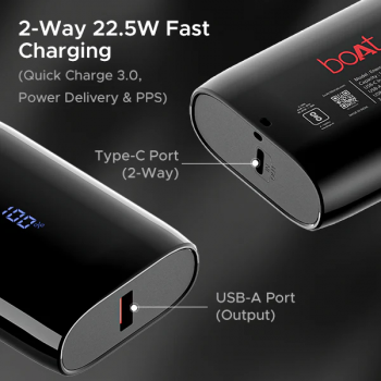 boAt EnergyShroom PB300 Air Pocket Size Power Bank  | 10000 mAh | 22.5W  | Carbon Black