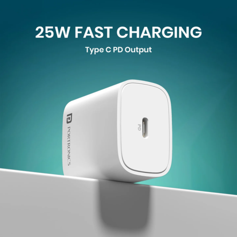 Portronics Adapto 25 Plus | 25W | Type C PD | GaN Technology | White | POR 1242 Portronics Adapto 25 Plus | 25W | Type C PD | GaN Technology | White | POR 1242