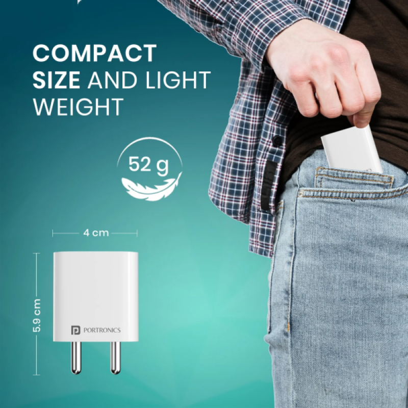 Portronics Adapto 25 Plus | 25W | Type C PD | GaN Technology | White | POR 1242 Portronics Adapto 25 Plus | 25W | Type C PD | GaN Technology | White | POR 1242