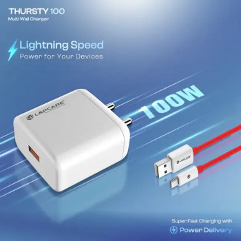 Lapcare Thursty USB Supervooc Multi Wall Charger | USB to Type-C Inside Cable | 100W | LQW-413 Lapcare Thursty USB Supervooc Multi Wall Charger | USB to Type-C Inside Cable | 100W | LQW-413