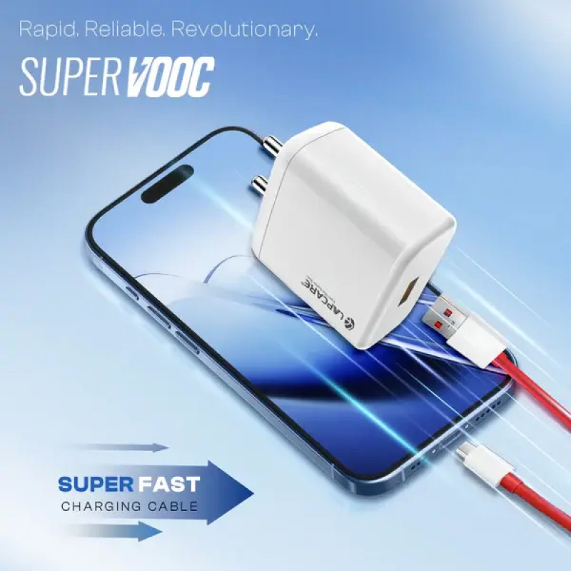 Lapcare Thursty USB Supervooc Multi Wall Charger | USB to Type-C Inside Cable | 100W | LQW-413
