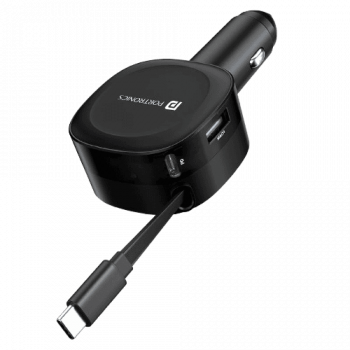 Portronics Car Power Flexo | 60W | 18W USB Type A | 30W Type C | 30W Retractable Type C Cable | POR 1877