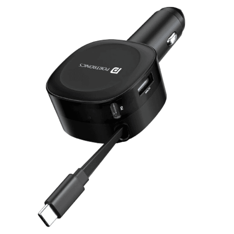 Portronics Car Power Flexo | 60W | 18W USB Type A | 30W Type C | 30W Retractable Type C Cable | POR 1877 Portronics Car Power Flexo | 60W | 18W USB Type A | 30W Type C | 30W Retractable Type C Cable | POR 1877