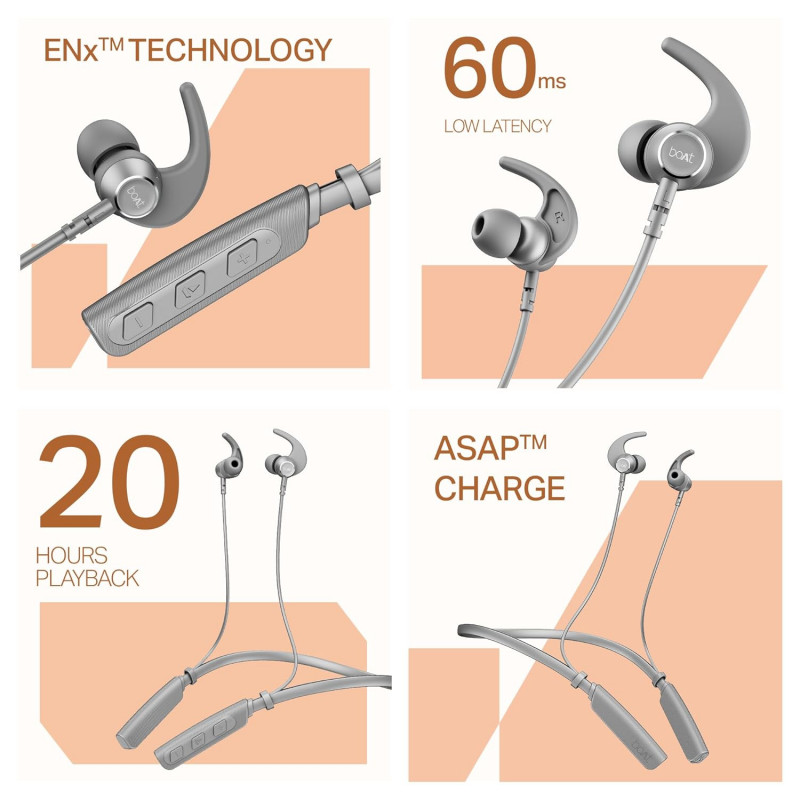 boAt Rockerz 203 Neckband | ENx Tech | Grey