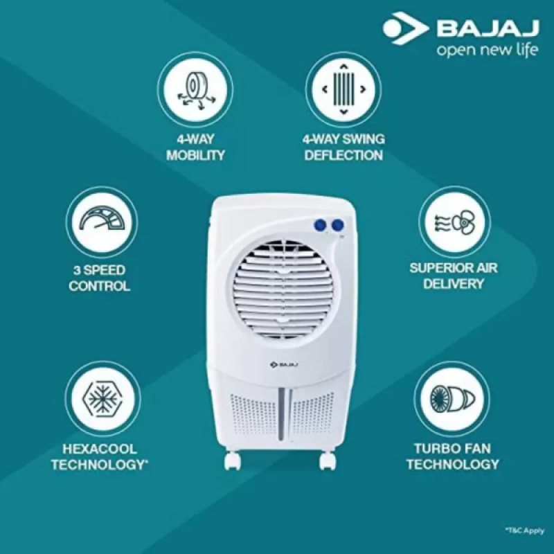 BAJAJ Room Personal Air Cooler | 24 L | White | PMH25 480126 BAJAJ Room Personal Air Cooler | 24 L | White | PMH25 480126