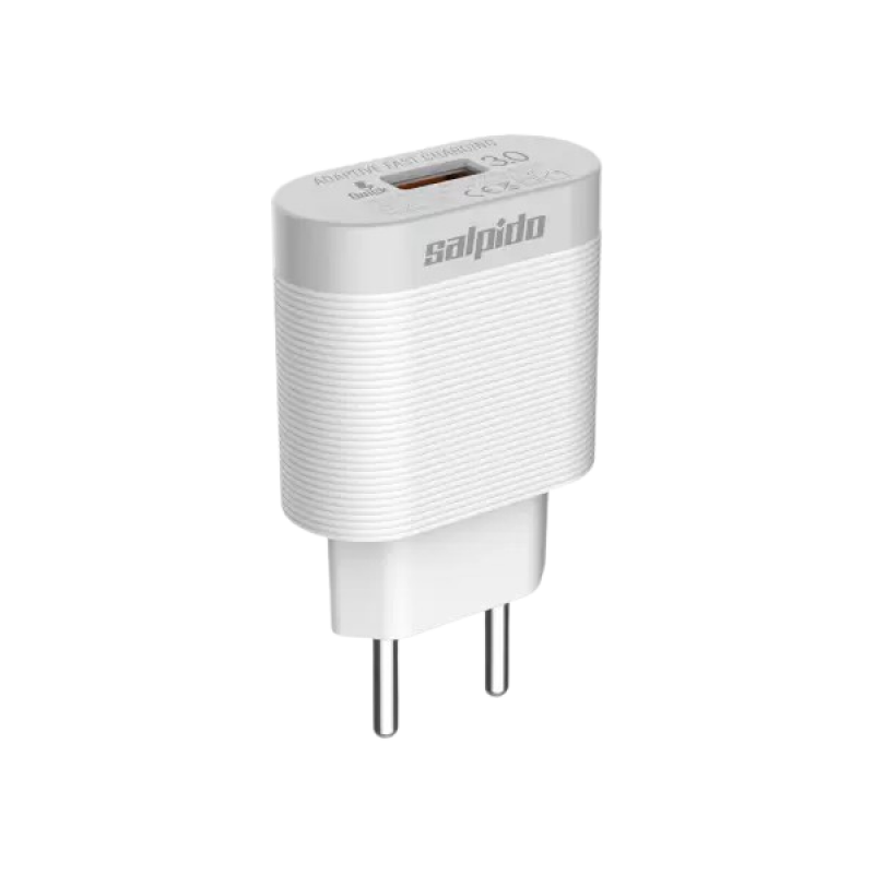 Salpido Mobile Charger with Detachable Cable | 18 W | Adaptive Charging 3 A | White Salpido Mobile Charger with Detachable Cable | 18 W | Adaptive Charging 3 A | White