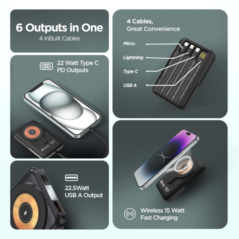 Inbase Mag Voltt 03 All in One Wireless Power Bank | 10000 mAh | 22.5W | Black Inbase Mag Voltt 03 All in One Wireless Power Bank | 10000 mAh | 22.5W | Black