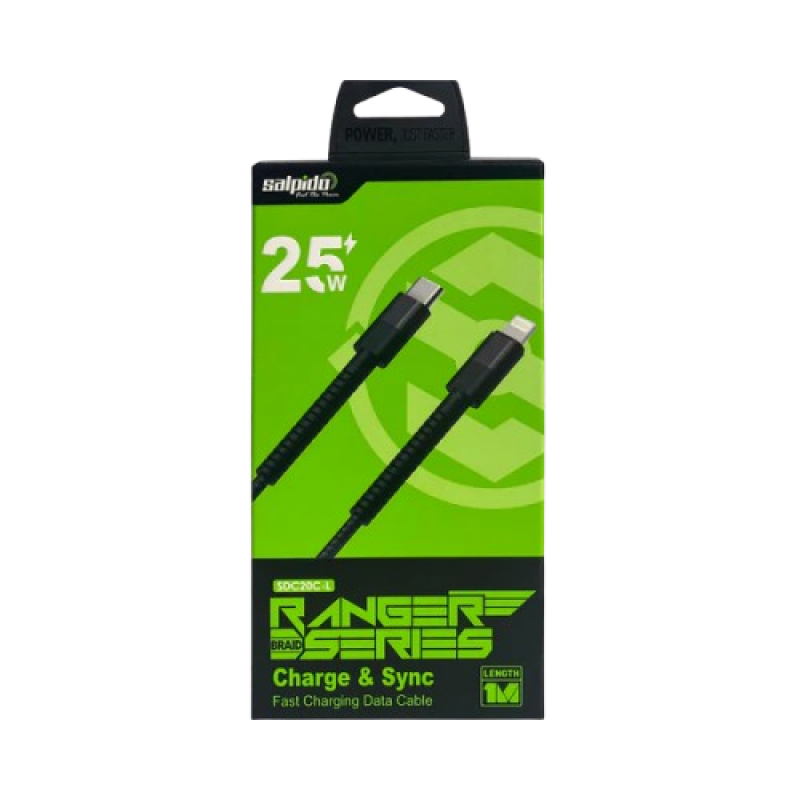 Salpido Ranger Braid Series | 25W | Type C To Lightning Data Cable | Black | SDC 20 C -L Salpido Ranger Braid Series | 25W | Type C To Lightning Data Cable | Black | SDC 20 C -L