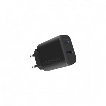 Promate Biplug-2 Dual USB Adapter | 25W | Black