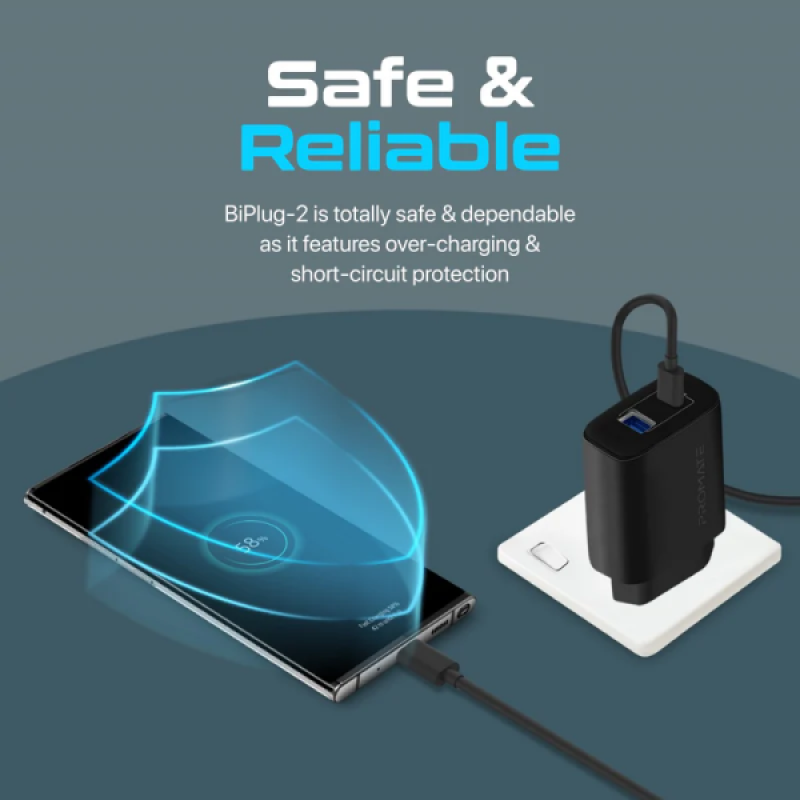 Promate Biplug-2 Dual USB Adapter | 25W | Black Promate Biplug-2 Dual USB Adapter | 25W | Black