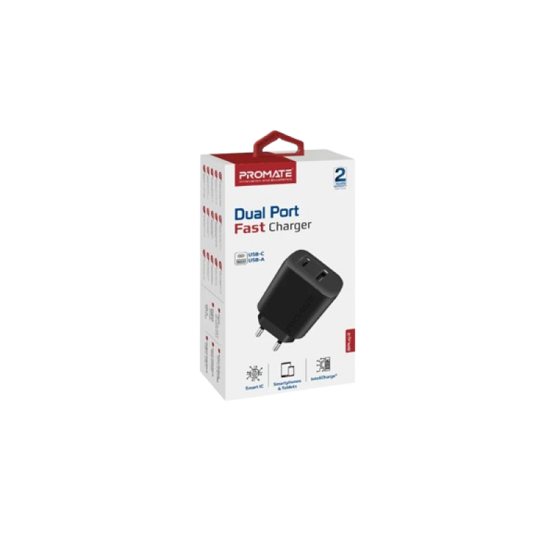 Promate Biplug-2 Dual USB Adapter | 25W | Black Promate Biplug-2 Dual USB Adapter | 25W | Black