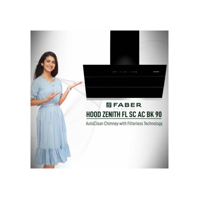 Faber Hood Zenith Auto Clean Wall Mounted Chimney | 1350 CMH | Black | FL SC AC BK 90 Faber Hood Zenith Auto Clean Wall Mounted Chimney | 1350 CMH | Black | FL SC AC BK 90