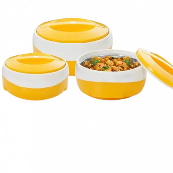 BlueBerrys Wave Yellow White, Inner Steel Casserole Gift Set Combo 600 ml 1200 ml 2000 ml | Thermoware Casserole Set