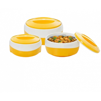 BlueBerrys Wave Yellow White, Inner Steel Casserole Gift Set Combo 600 ml 1200 ml 2000 ml | Thermoware Casserole Set