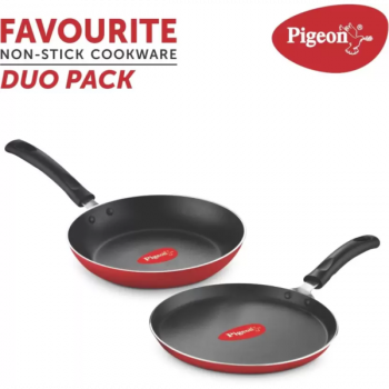 Pigeon Favourite Duo Pack Tawa & Fry Pan  | Non Stick Coated Cookware Set | Aluminium | 2 Piece