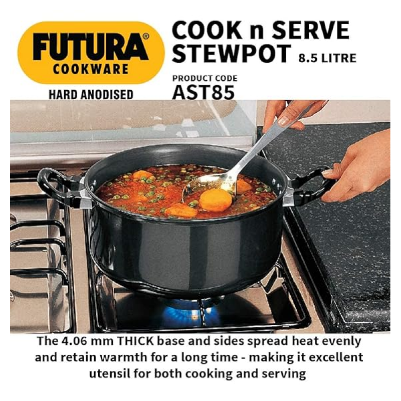 Hawkins Futura Hard Anodised Cook-n-Serve Stewpot | Hard Anodised Lid | 8.5 L | 28 cm | Black Hawkins Futura Hard Anodised Cook-n-Serve Stewpot | Hard Anodised Lid | 8.5 L | 28 cm | Black