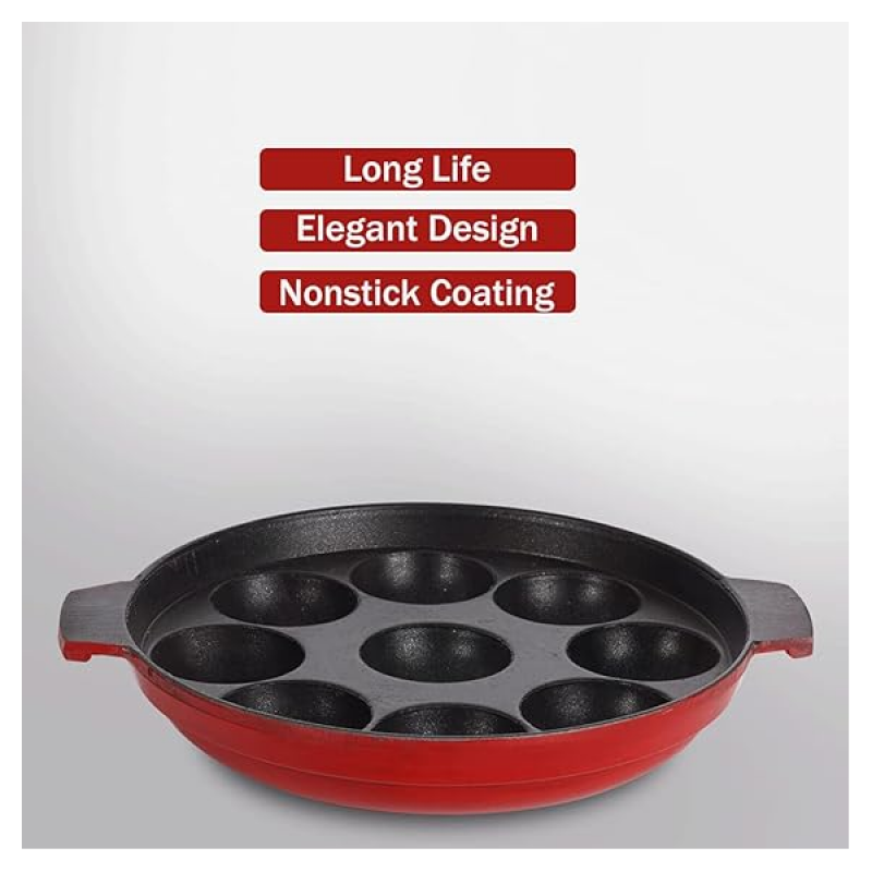 BlueBerry's | Paniyarakkal Maker Nonstick | 850 Gram | 9 Cavity | Red BlueBerry's | Paniyarakkal Maker Nonstick | 850 Gram | 9 Cavity | Red