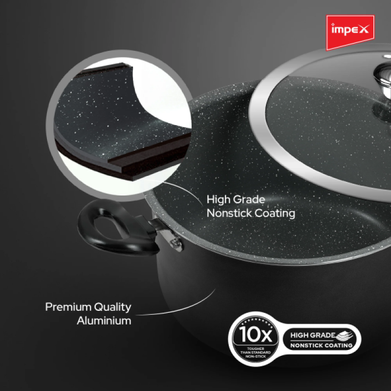 Impex Biryani Pot With RIB | 10 Ltr | Non Stick | Induction Friendly Aluminium with Granite Coating | IBP10 Impex Biryani Pot With RIB | 10 Ltr | Non Stick | Induction Friendly Aluminium with Granite Coating | IBP10