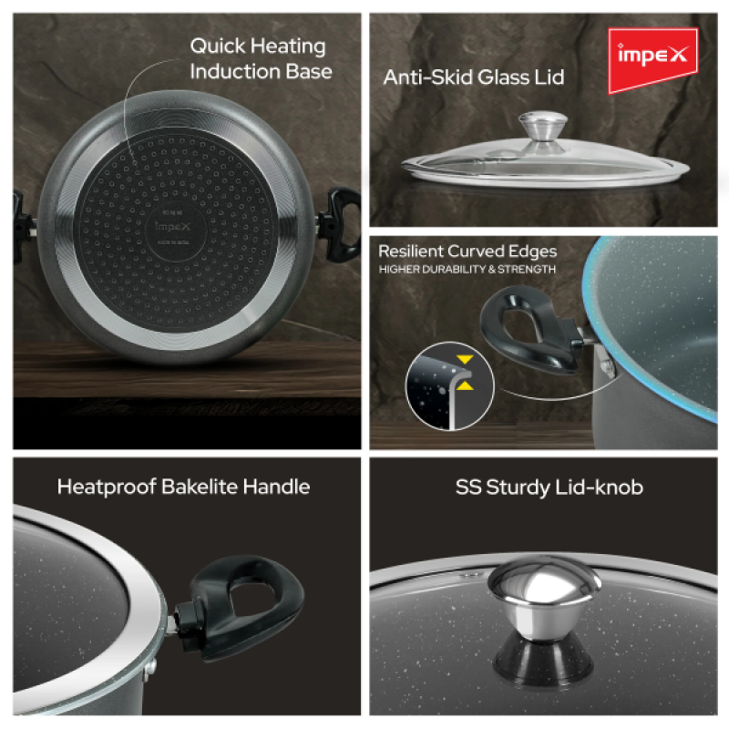 Impex Biryani Pot With RIB | 10 Ltr | Non Stick | Induction Friendly Aluminium with Granite Coating | IBP10 Impex Biryani Pot With RIB | 10 Ltr | Non Stick | Induction Friendly Aluminium with Granite Coating | IBP10