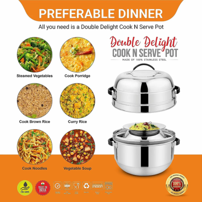 Prabha Double Delight Cook N Serve Pot Thermal Rice Cooker | 1 KG Prabha Double Delight Cook N Serve Pot Thermal Rice Cooker | 1 KG