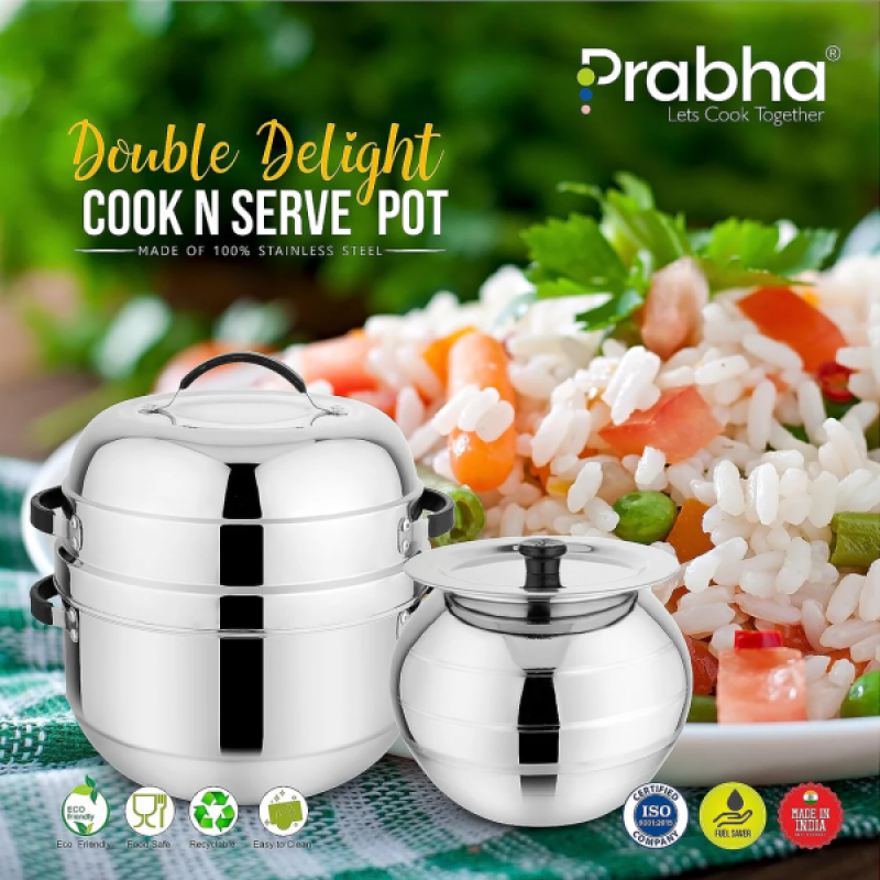 Prabha Double Delight Cook N Serve Pot Thermal Rice Cooker | 1 KG Prabha Double Delight Cook N Serve Pot Thermal Rice Cooker | 1 KG