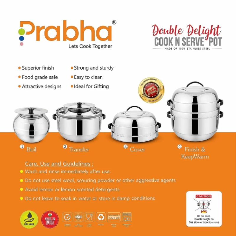 Prabha Double Delight Cook N Serve Pot Thermal Rice Cooker | 1 KG Prabha Double Delight Cook N Serve Pot Thermal Rice Cooker | 1 KG
