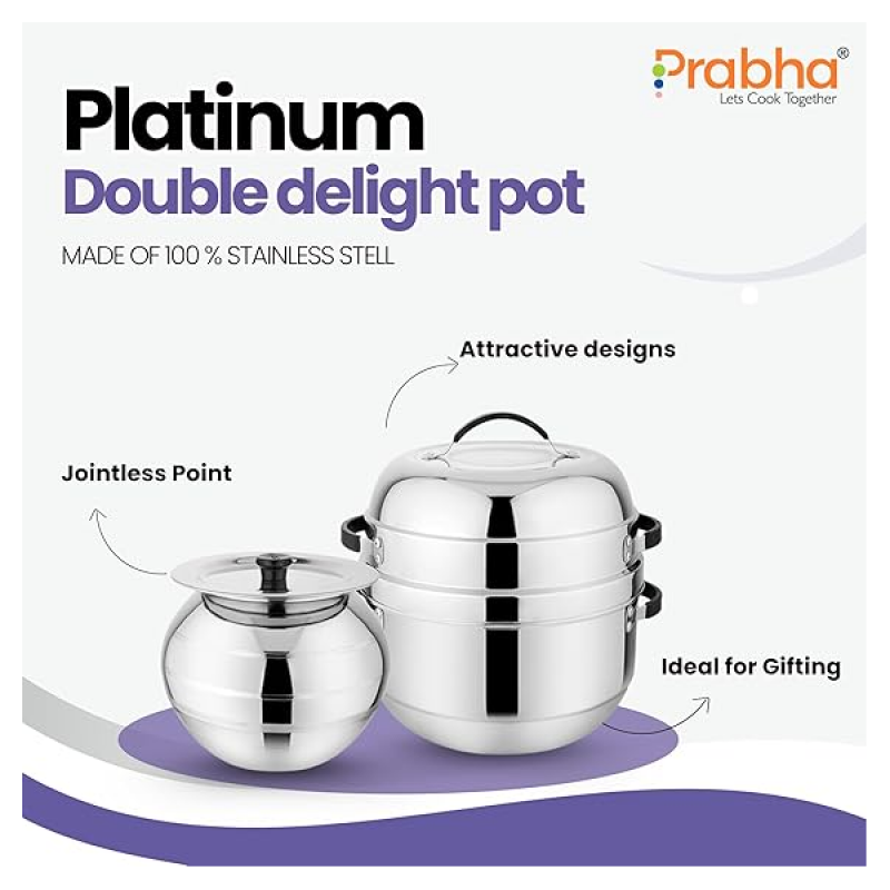 Prabha Double Delight Cook N Serve Thermal Rice Cooker | Stainless Steel | 1.5 kg Prabha Double Delight Cook N Serve Thermal Rice Cooker | Stainless Steel | 1.5 kg