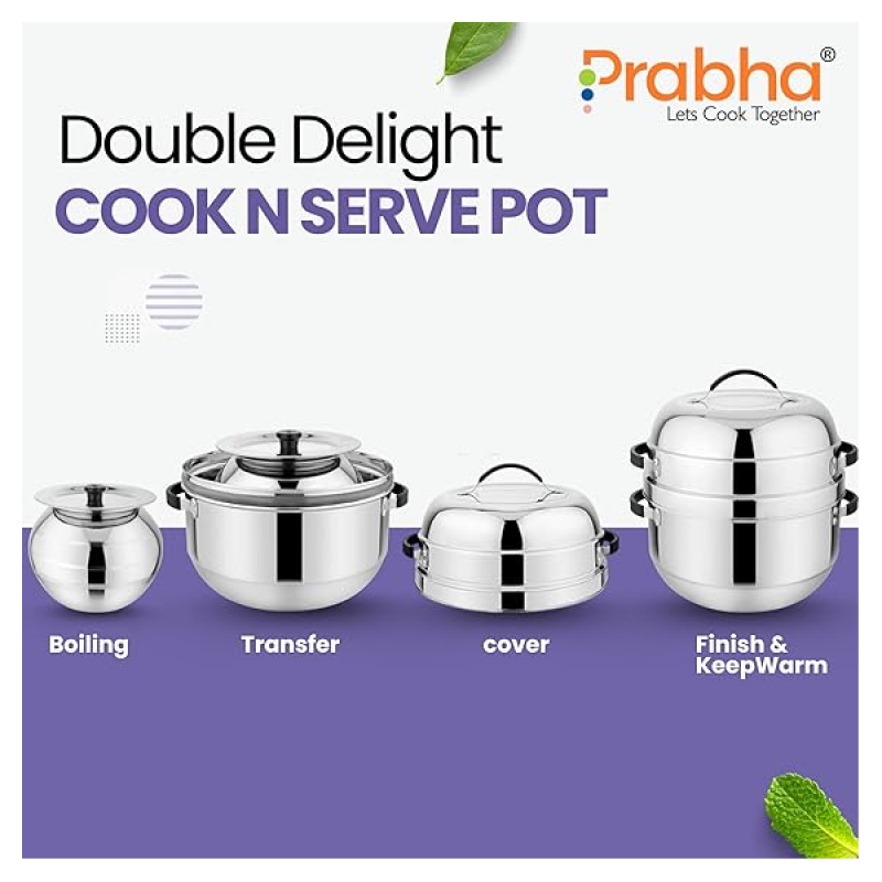 Prabha Double Delight Cook N Serve Thermal Rice Cooker | Stainless Steel | 1.5 kg Prabha Double Delight Cook N Serve Thermal Rice Cooker | Stainless Steel | 1.5 kg