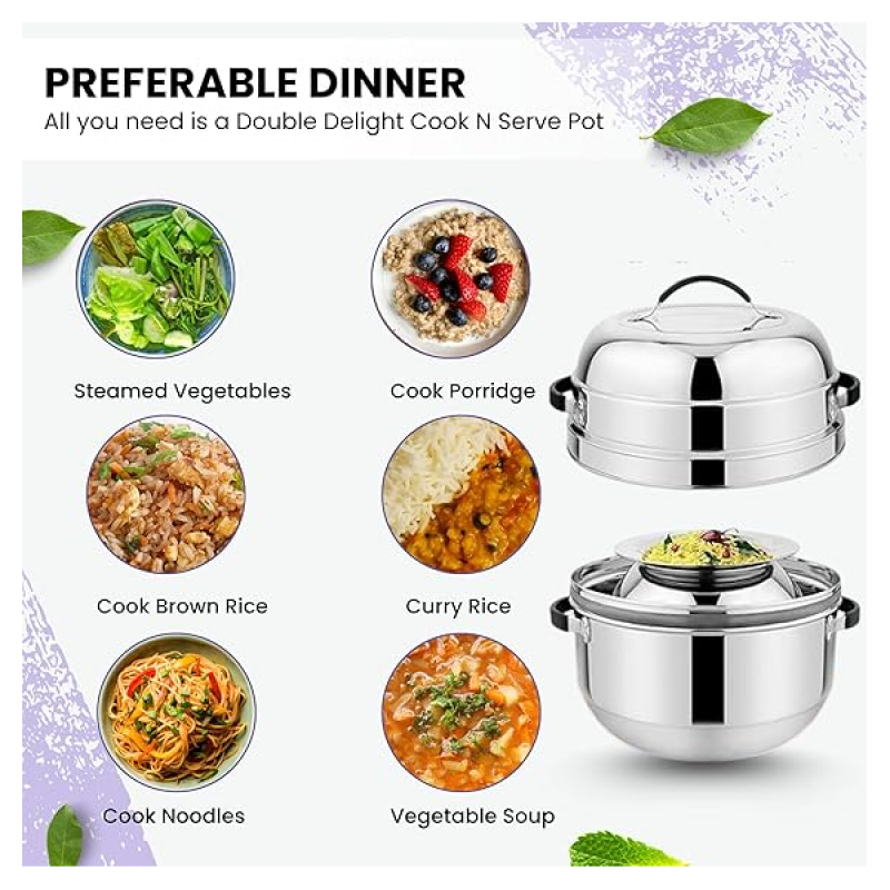 Prabha Double Delight Cook N Serve Thermal Rice Cooker | Stainless Steel | 1.5 kg Prabha Double Delight Cook N Serve Thermal Rice Cooker | Stainless Steel | 1.5 kg