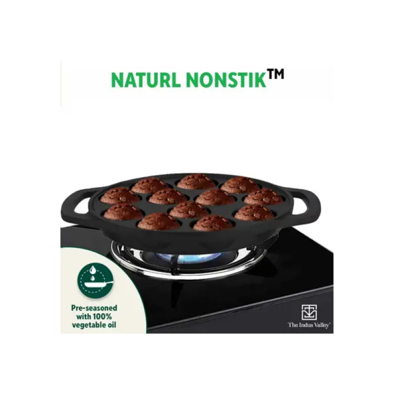 The Indus Valley Pre-Seasoned Cast Iron Paniyaram Pan | 12 Pit The Indus Valley Pre-Seasoned Cast Iron Paniyaram Pan | 12 Pit
