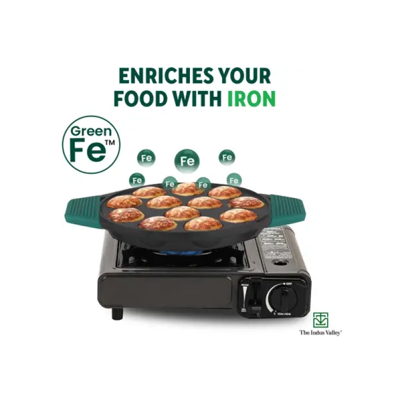 The Indus Valley Pre-Seasoned Cast Iron Paniyaram Pan | 12 Pit The Indus Valley Pre-Seasoned Cast Iron Paniyaram Pan | 12 Pit