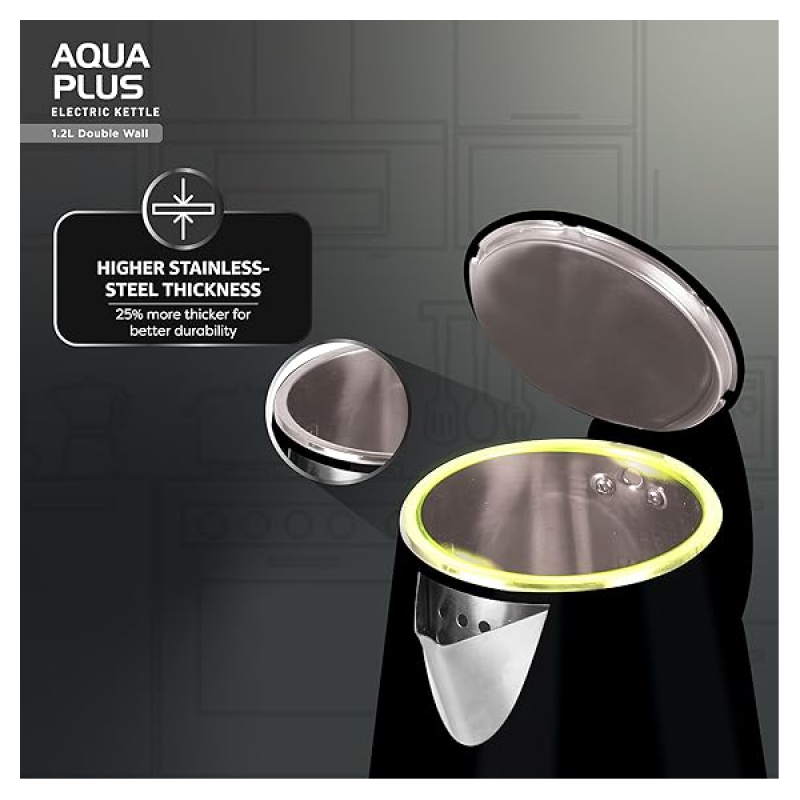 HAVELLS Aqua Plus | 1250 Watt | 1.2 Litre | Electric Kettle Cool Touch Outer Body | Black HAVELLS Aqua Plus | 1250 Watt | 1.2 Litre | Electric Kettle Cool Touch Outer Body | Black