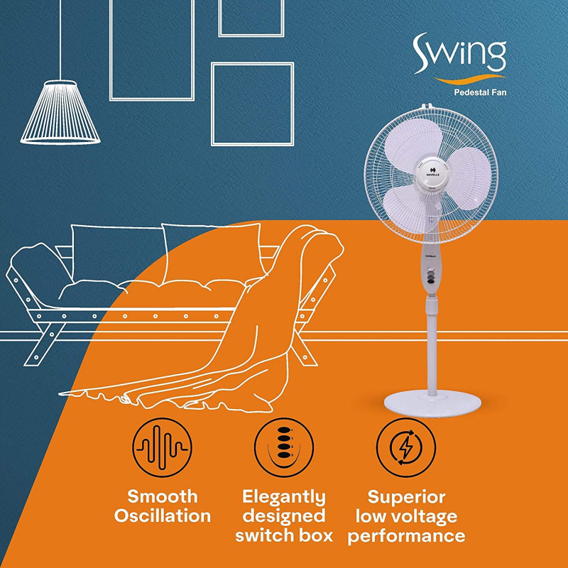 HAVELLS Swing Pedestal Fan | 400 mm | 3 Blade | White HAVELLS Swing Pedestal Fan | 400 mm | 3 Blade | White