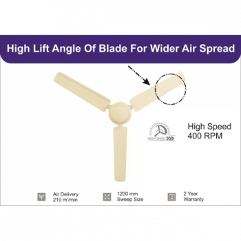 USHA Racer Ceiling Fan | Ultra High Speed | 3 Blade | 1200 mm | Rich Ivory USHA Racer Ceiling Fan | Ultra High Speed | 3 Blade | 1200 mm | Rich Ivory