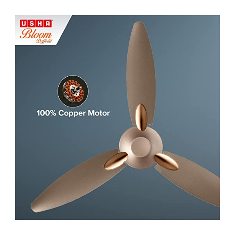 Usha Bloom Daffodil Goodbye Dust Ceiling Fan | 1250mm | Sparkle Golden and Brown Usha Bloom Daffodil Goodbye Dust Ceiling Fan | 1250mm | Sparkle Golden and Brown
