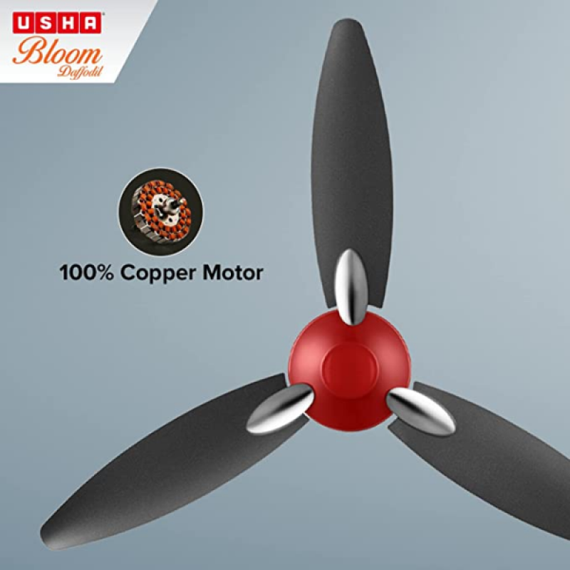 Usha Bloom Daffodil Dust Ceiling Fan | 1250mm | Sparkle Red and Black Usha Bloom Daffodil Dust Ceiling Fan | 1250mm | Sparkle Red and Black