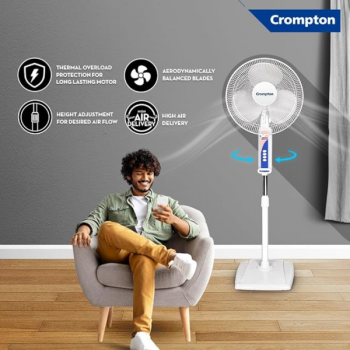 Crompton Wave Plus 400-mm | CH BRN GLD Pedestal Fan | KD White