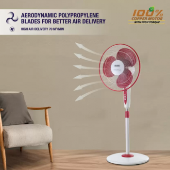 USHA Mist Air Flo Pedestal Fan | 400 mm | 3 Blade | Maroon