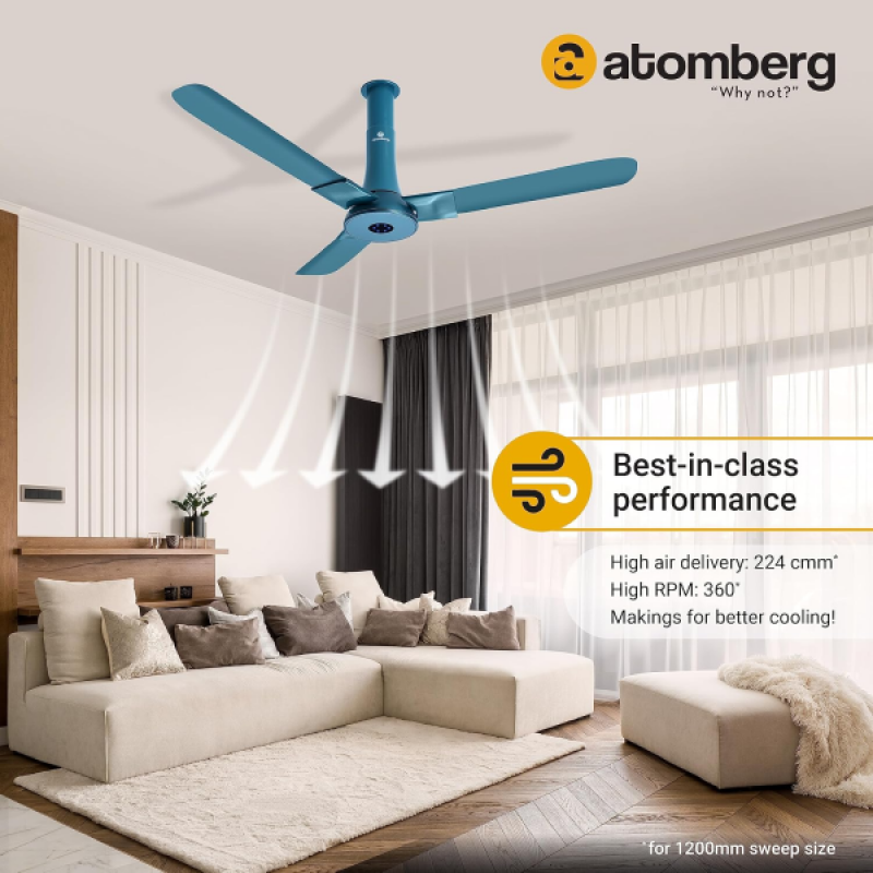 Atomberg Studio+ BLDC Ceiling Fan | 1200 mm | Aegean Blue | FG0235 Atomberg Studio+ BLDC Ceiling Fan | 1200 mm | Aegean Blue | FG0235