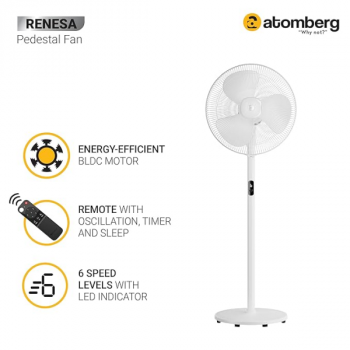 atomberg Renesa Swing Pedestal Fan | 400mm | Snow White | FG0212