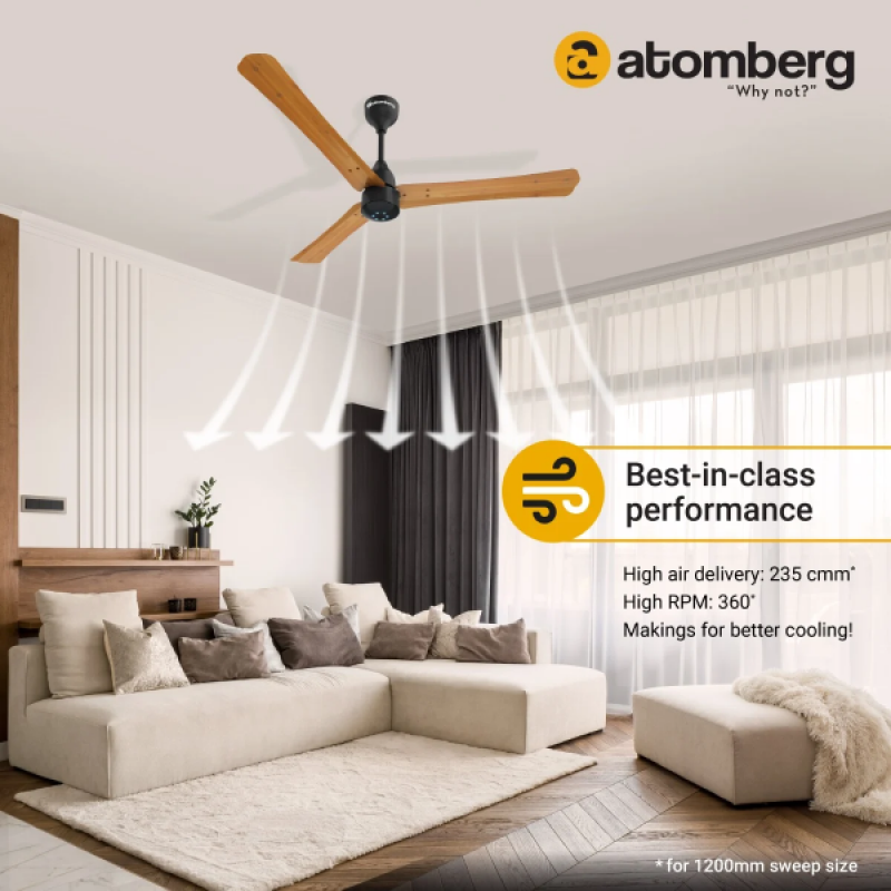 Atomberg Renesa + Ceiling Fan | 1200 mm | BLDC Ceiling Fan with Remote Control & LED Indicators | Golden Oak Atomberg Renesa + Ceiling Fan | 1200 mm | BLDC Ceiling Fan with Remote Control & LED Indicators | Golden Oak