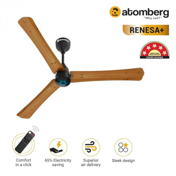 Atomberg Renesa + Ceiling Fan | 1200 mm | BLDC Ceiling Fan with Remote Control & LED Indicators | Golden Oak