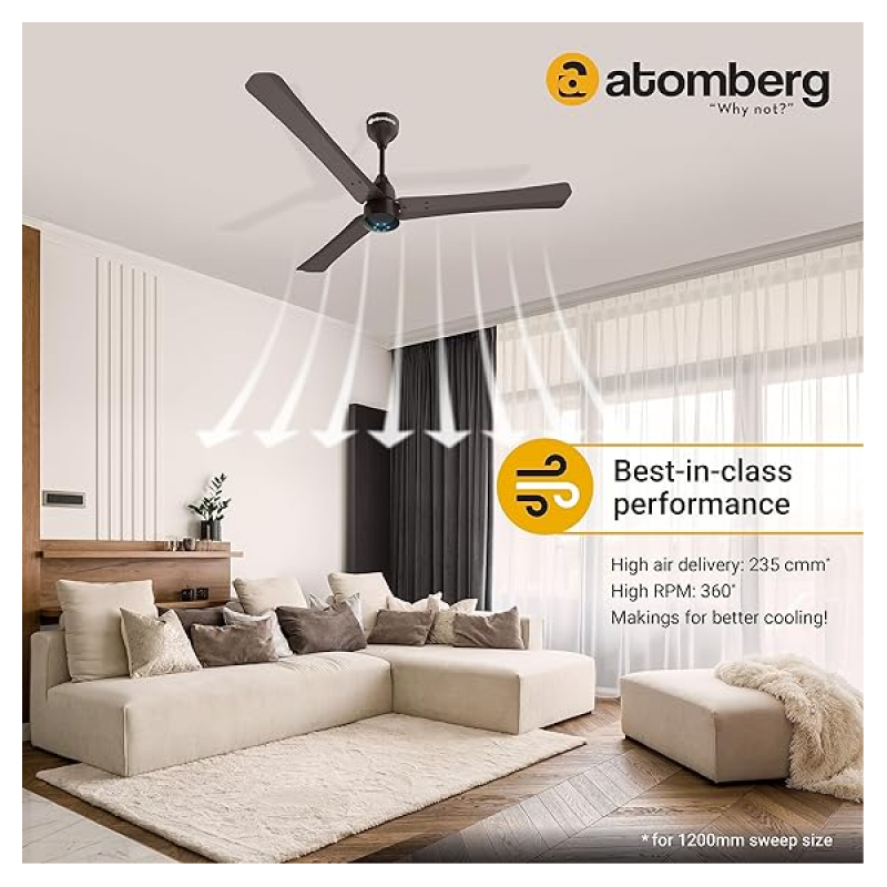 Atomberg Renesa + Ceiling Fan | 1200 mm | BLDC Ceiling Fan with Remote Control & LED Indicators | Earth Brown Atomberg Renesa + Ceiling Fan | 1200 mm | BLDC Ceiling Fan with Remote Control & LED Indicators | Earth Brown