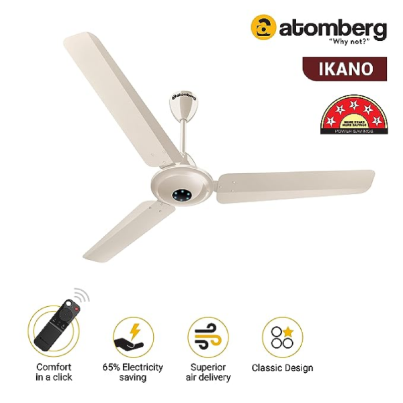 Atomberg Ikano BLDC Motor Classic Ceiling Fans | 1200mm | Glossy Ivory Atomberg Ikano BLDC Motor Classic Ceiling Fans | 1200mm | Glossy Ivory