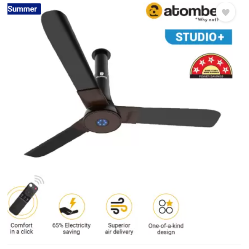 Atomberg Studio+ Ceiling Fan | 5 Star | 1200 mm | BLDC Motor with Remote | 3 Blade | Earth Brown Atomberg Studio+ Ceiling Fan | 5 Star | 1200 mm | BLDC Motor with Remote | 3 Blade | Earth Brown