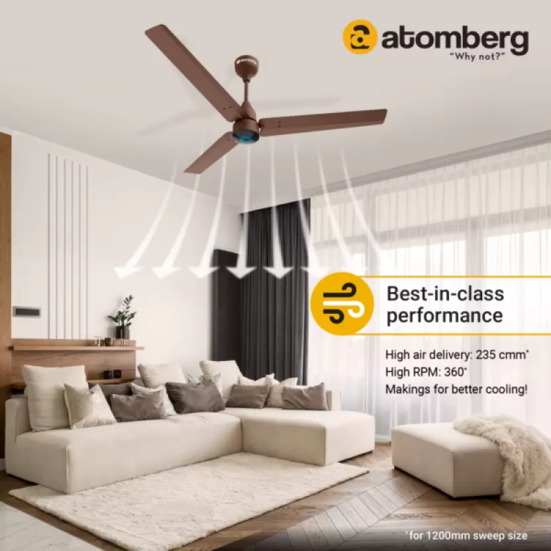Atomberg Renesa Ceiling Fan | 1200 mm | 3 Blade | BLDC Ceiling Fan with Remote Control & LED Indicators | Matt Brown Atomberg Renesa Ceiling Fan | 1200 mm | 3 Blade | BLDC Ceiling Fan with Remote Control & LED Indicators | Matt Brown