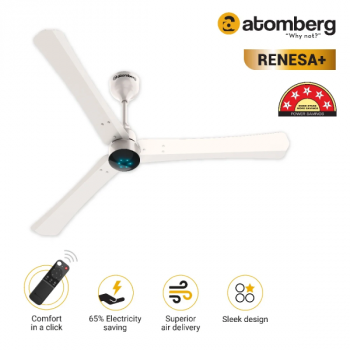 Atomberg Renesa + Ceiling Fan | 1200 mm | BLDC Ceiling Fan with Remote Control & LED Indicators | Pearl White Atomberg Renesa + Ceiling Fan | 1200 mm | BLDC Ceiling Fan with Remote Control & LED Indicators | Pearl White