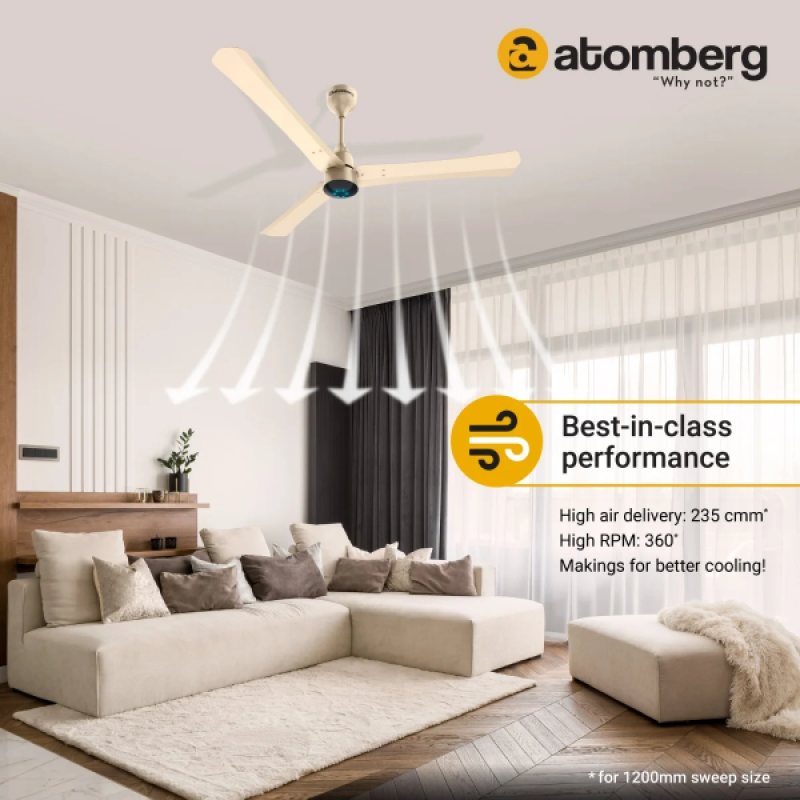 Atomberg Renesa + Ceiling Fan | 1200 mm | BLDC Ceiling Fan with Remote Control & LED Indicators | Metallic Gold Atomberg Renesa + Ceiling Fan | 1200 mm | BLDC Ceiling Fan with Remote Control & LED Indicators | Metallic Gold