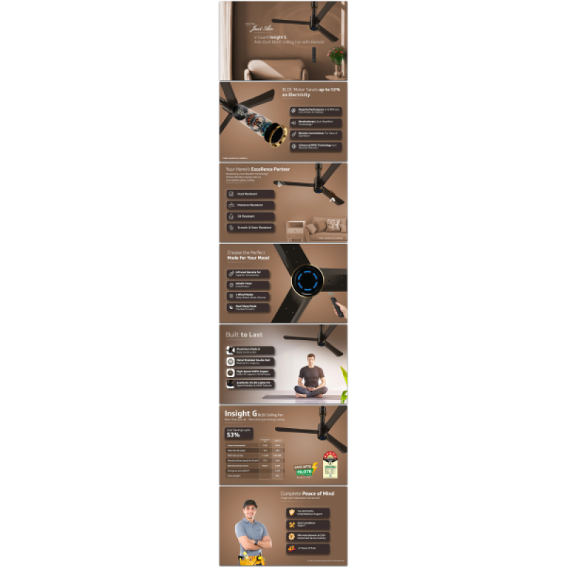 V-Guard INSIGHT-G Ceiling Fan | 1200 mm | BLDC Motor | Remote Control | Choco Brown Glossy V-Guard INSIGHT-G Ceiling Fan | 1200 mm | BLDC Motor | Remote Control | Choco Brown Glossy
