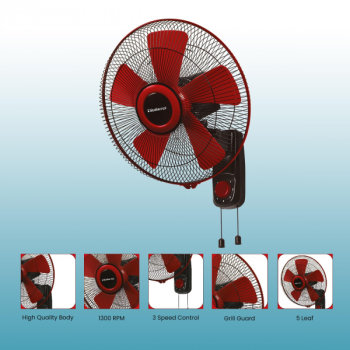 Blueberry OZON16 5 Leaf High Speed 400mm Wall Fan | Powerful Motor with Oscillation Control | Black Red Blueberry OZON16 5 Leaf High Speed 400mm Wall Fan | Powerful Motor with Oscillation Control | Black Red